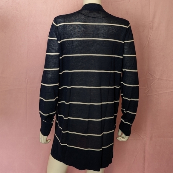 LOFT Blue and White Striped Open Front Preppy Ramie Blend Cardigan size Large - Picture 4 of 7